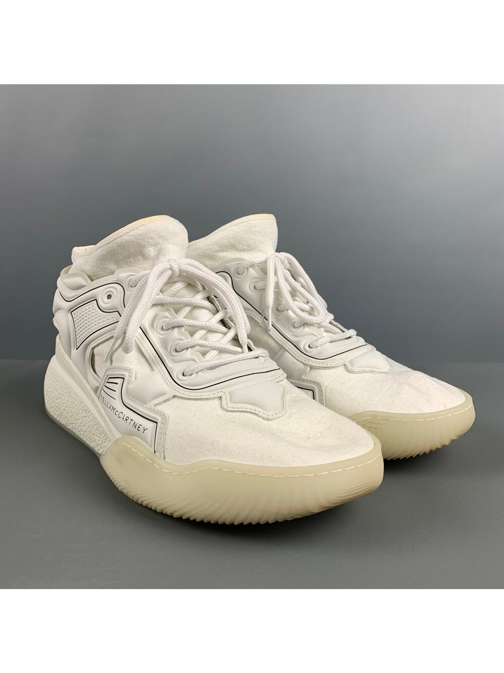 STELLA McCARTNEY Size 11 White Black Contrast Trim Rubber Wedge Sneakers